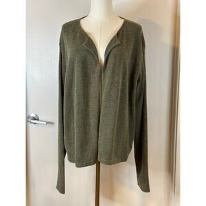 Vintage 80s Ellen Tracy Women's Large Wool Blend Green Open Front Sweater Jacket